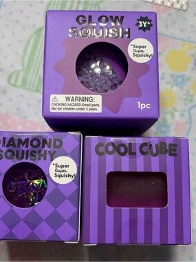 J’adore Cool cube, Glow Squish and diamond Purple Squeezy
